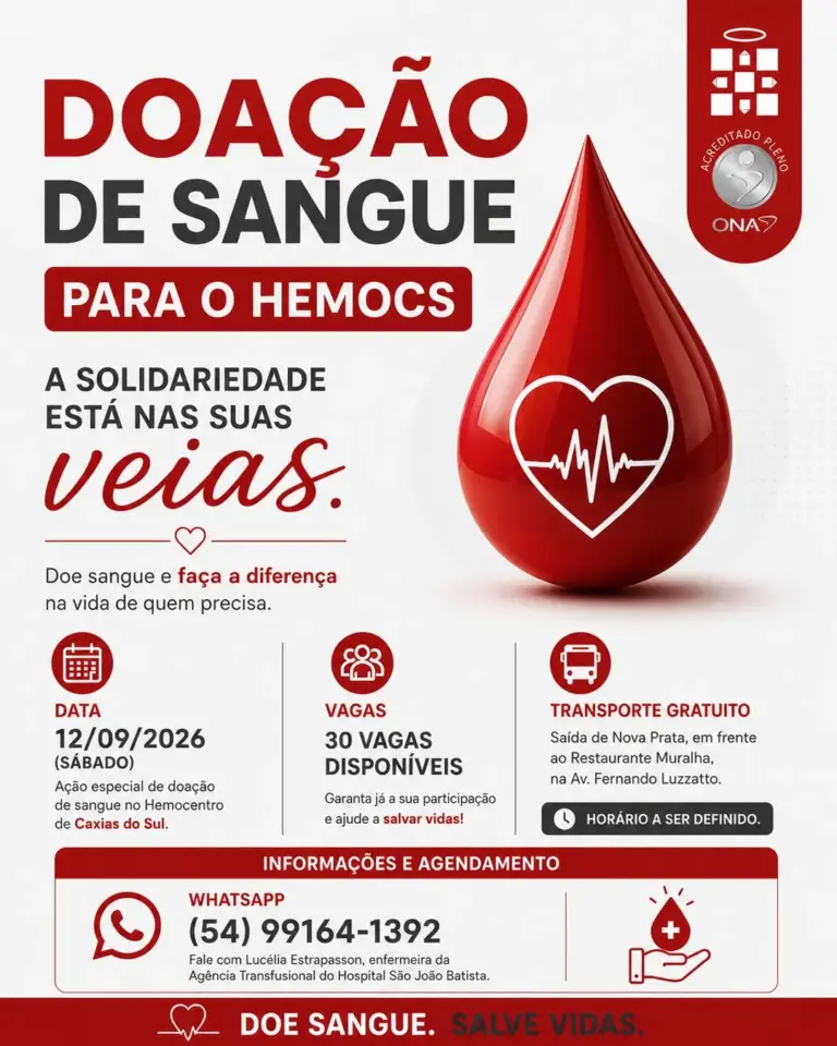 Nova Prata terá transporte gratuito para doação de sangue no Hemocentro de Caxias do Sul - Studio TV