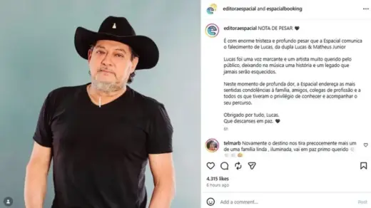 Cantor Lucas, da dupla Lucas e Matheus, morre após infarto em Portugal - Studio TV