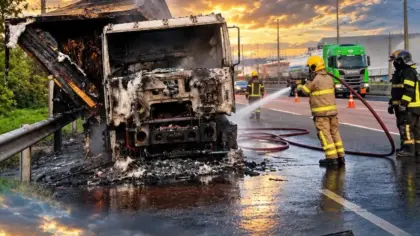 Caminhão com 3 toneladas de carne pega fogo na freeway, em Porto Alegre - Studio TV
