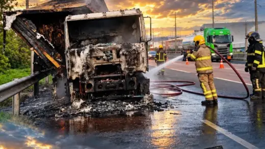 Caminhão com 3 toneladas de carne pega fogo na freeway, em Porto Alegre - Studio TV