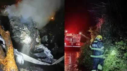 Caminhonete sai da pista, atinge árvores e pega fogo na ERS-129, em Casca - Studio TV