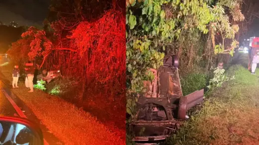 Carro capota na BR-470 e motorista recusa atendimento médico em Bento Gonçalves - Studio TV