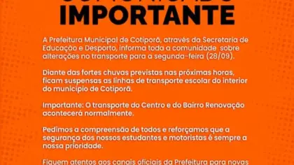 Cotiporã suspende transporte escolar do interior devido à previsão de fortes chuvas - Studio TV