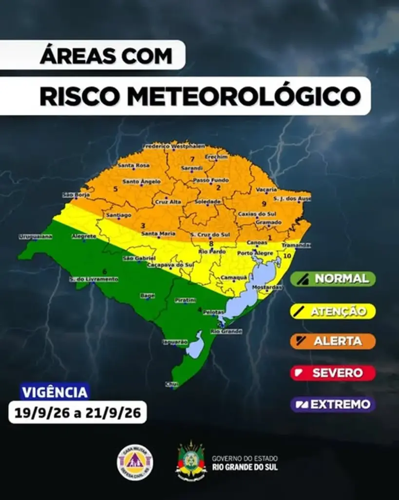 Defesa Civil alerta para tempestades, ventos acima de 90 km/h e chuva de até 200 mm no RS - Studio TV