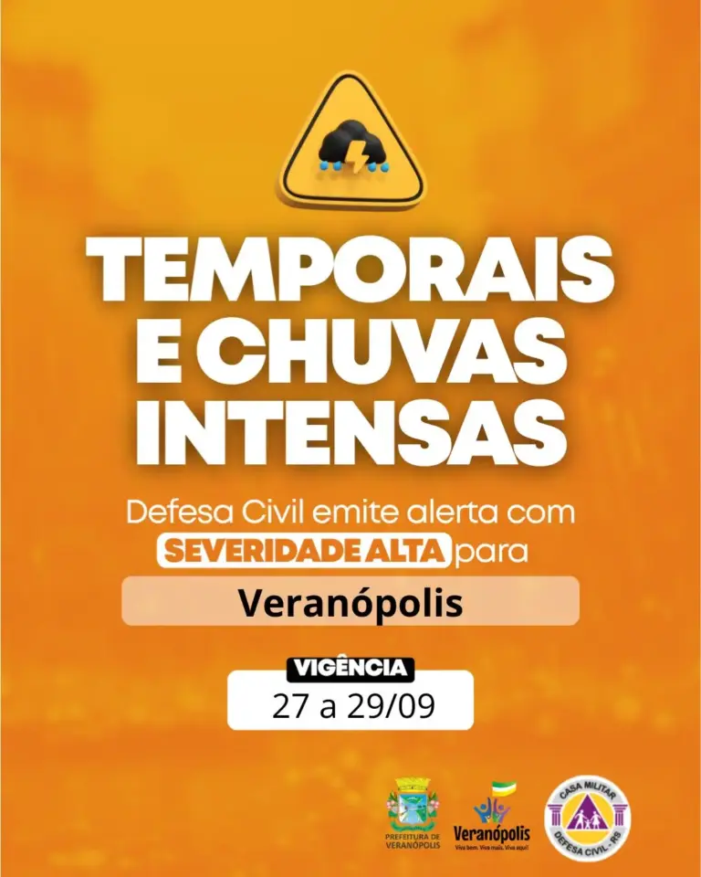 Defesa Civil alerta para temporais e chuva intensa em Veranópolis a partir deste domingo - Studio TV