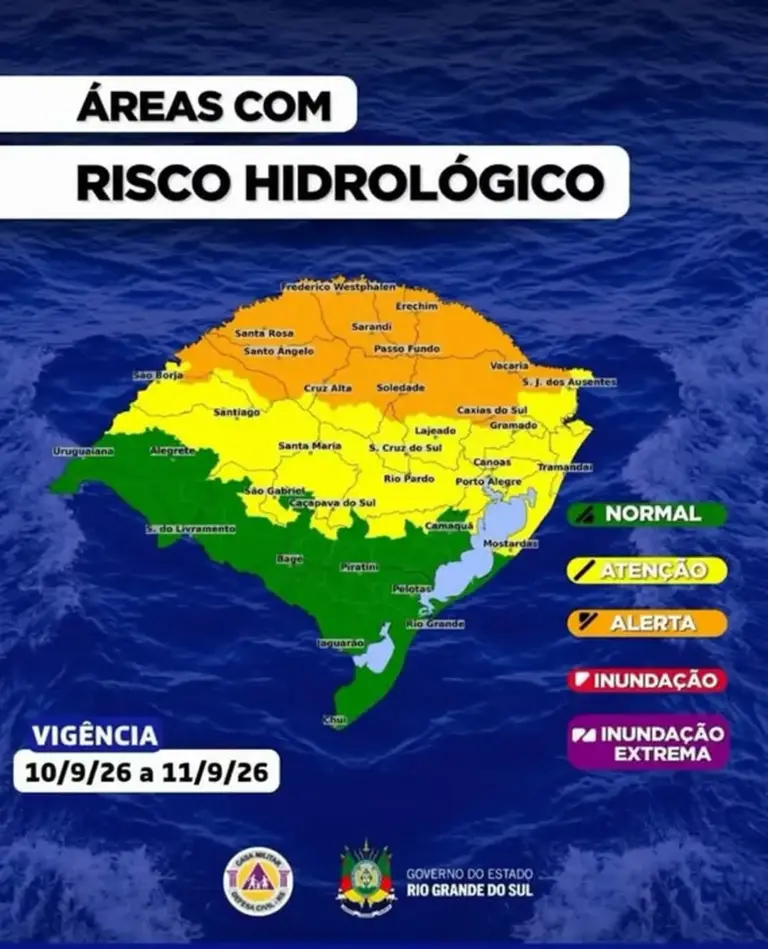 Defesa Civil atualiza alerta hidrológico e aponta risco de alagamentos no Rio Grande do Sul - Studio TV