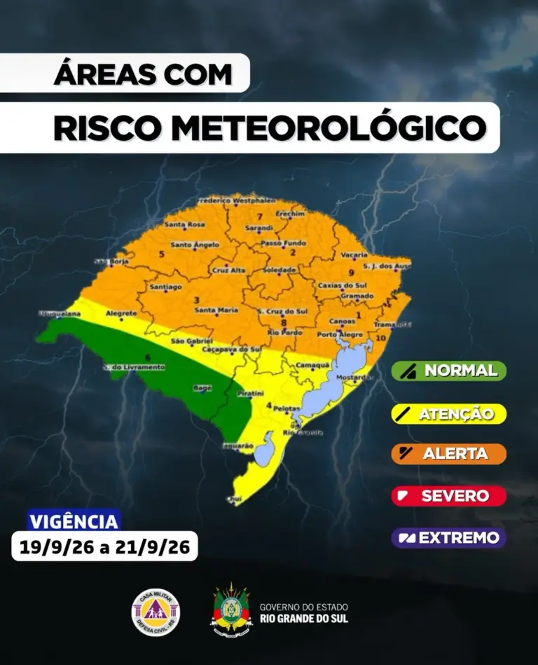 Defesa Civil atualiza alerta para temporais severos, granizo e chuva acima de 150 mm no RS - Studio TV