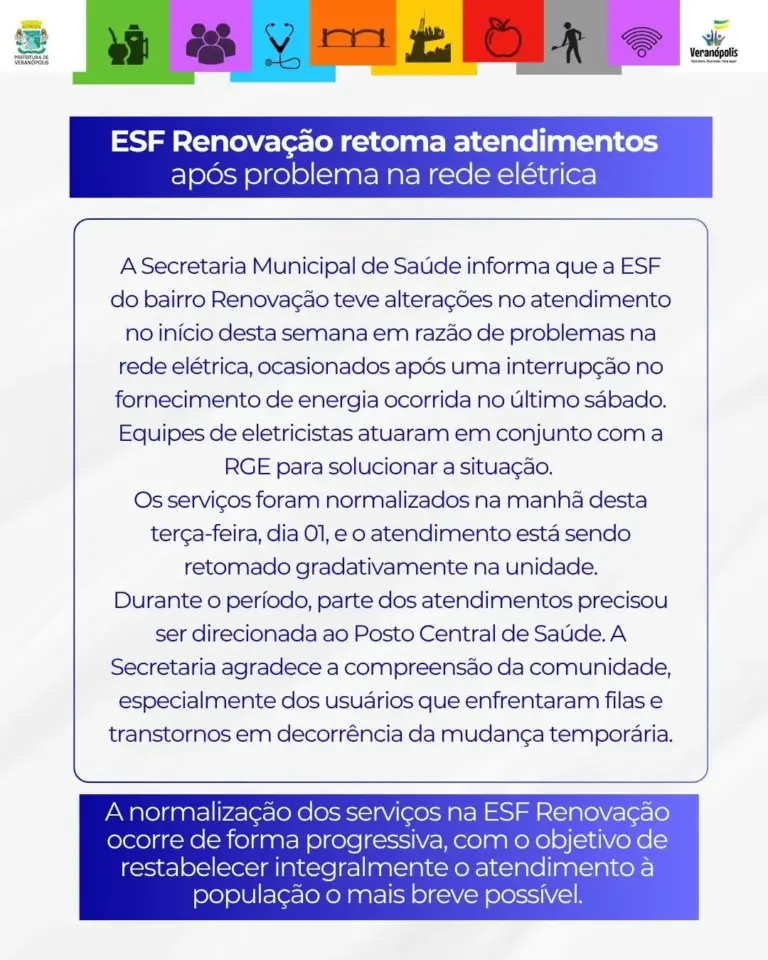 ESF Renovação retoma atendimentos após problema na rede elétrica em Veranópolis - Studio TV
