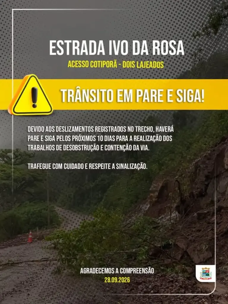 Estrada Ivo da Rosa terá sistema de pare e siga por 10 dias em Cotiporã - Studio TV