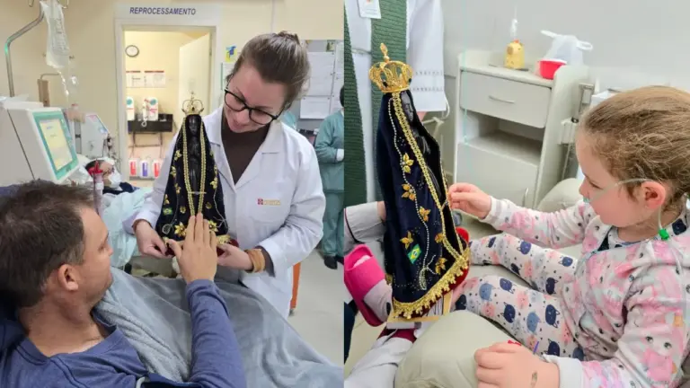 Imagem de Nossa Senhora Aparecida visita pacientes e profissionais do Hospital São João Batista em Nova Prata - Studio TV