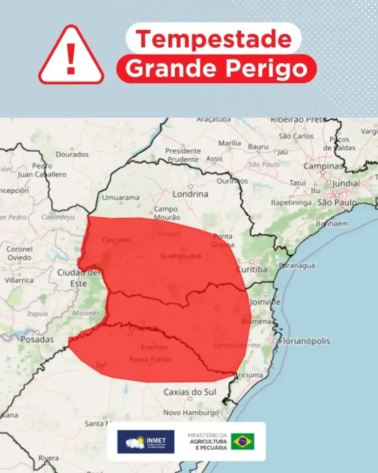 Inmet emite alerta vermelho de grande perigo para tempestades no Rio Grande do Sul - Studio TV
