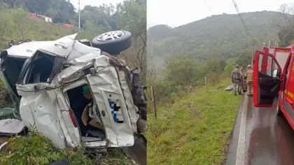 Mulher morre após carro capotar em ribanceira na VRS-855, em Bento Gonçalves - Studio TV