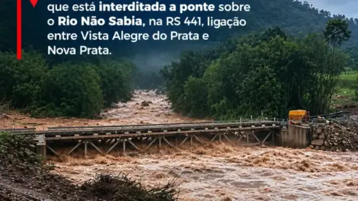 Ponte sobre o Rio Não Sabia é interditada entre Vista Alegre do Prata e Nova Prata - Studio TV