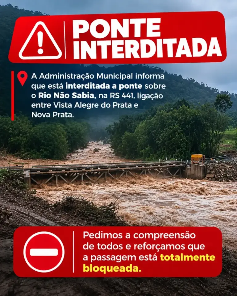 Ponte sobre o Rio Não Sabia é interditada entre Vista Alegre do Prata e Nova Prata - Studio TV