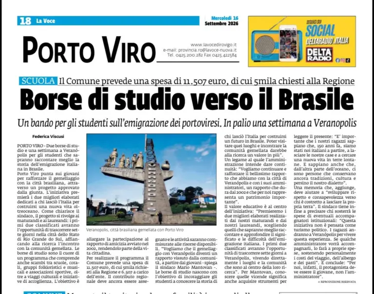 Porto Viro cria bolsas de estudo e levará jovens a Veranópolis para pesquisar imigração italiana - Studio TV