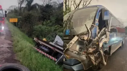 Motorista morre em colisão entre caminhão e ônibus universitário na BR-285, em Carazinho - Studio TV