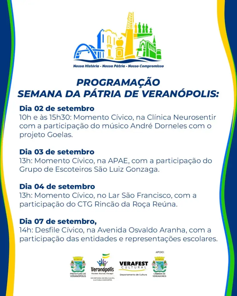 Veranópolis realiza programação da Semana da Pátria com atividades cívicas e desfile no dia 7 - Studio TV