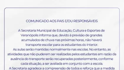 Veranópolis suspende transporte escolar do interior nesta terça-feira devido à previsão de chuva - Studio TV