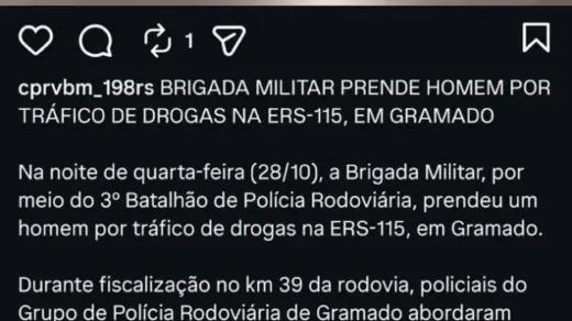 Materiais apreendidos pela Brigada Militar durante abordagem na ERS-115, em Gramado