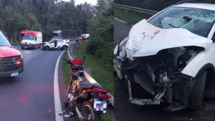 Colisão frontal entre carro e motocicleta deixa homem gravemente ferido na BR-470, em Bento Gonçalves - Studio TV