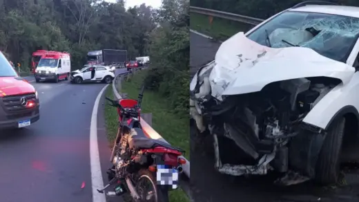 Colisão frontal entre carro e motocicleta deixa homem gravemente ferido na BR-470, em Bento Gonçalves - Studio TV