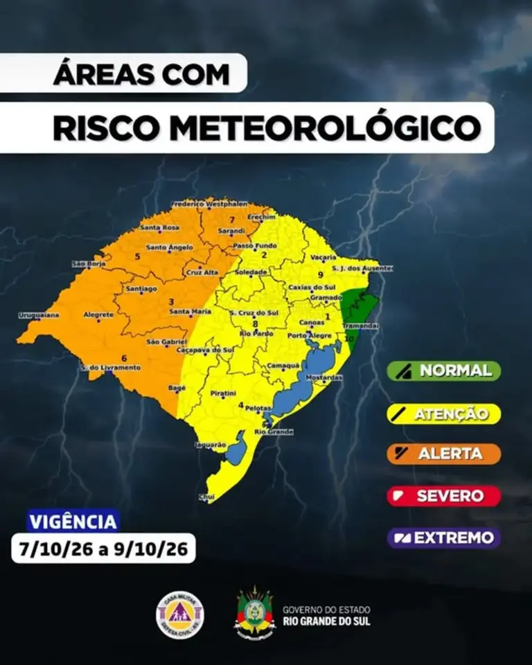 Defesa Civil alerta para temporais, granizo e risco de tornado no Rio Grande do Sul - Studio TV