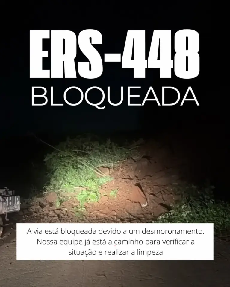 Desmoronamento bloqueia RS-448 em Nova Roma do Sul e acesso alternativo é indicado por Pinto Bandeira - Studio TV