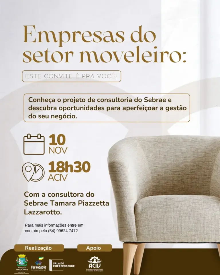 Empresas moveleiras de Veranópolis poderão conhecer consultoria do Sebrae em encontro na ACIV - Studio TV