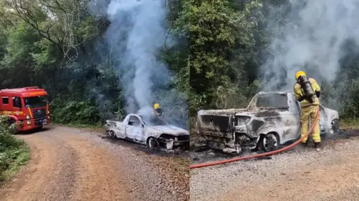 Fiat Strada é destruída por incêndio no interior de Santa Tereza - Studio TV