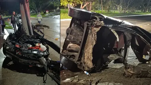 Homem de 25 anos morre após carro atingir poste e ficar destruído em Pelotas - Studio TV