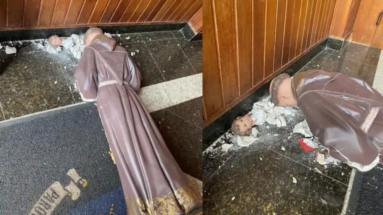 Homem é preso após destruir imagem centenária de Santo Antônio dentro de igreja - Studio TV