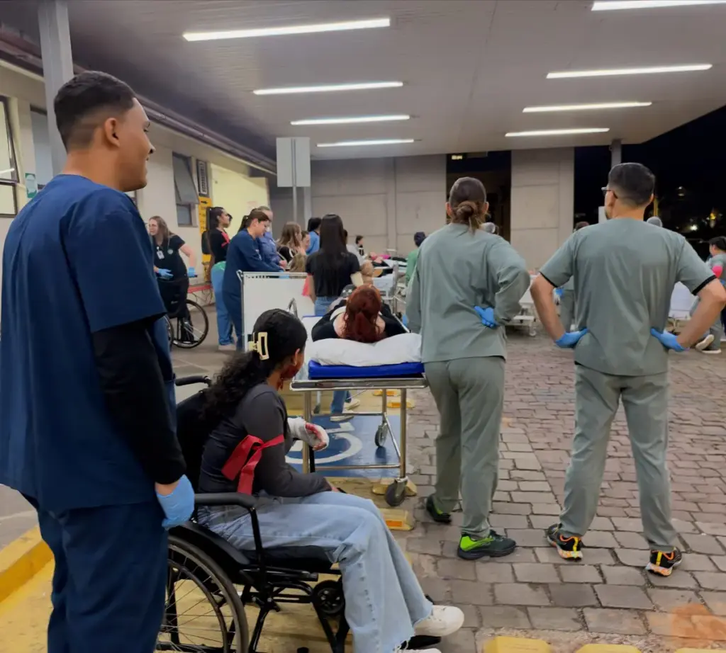 Registro do treinamento de emergência no HCSPL em Veranópolis