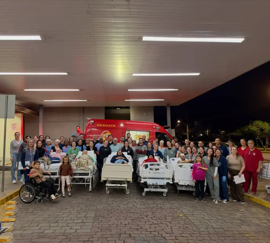 Registro do treinamento de emergência no HCSPL em Veranópolis