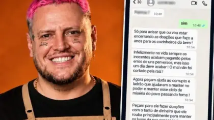 Julio Ritta ao lado de captura de conversa de aplicativo de mensagens divulgada nas redes sociais