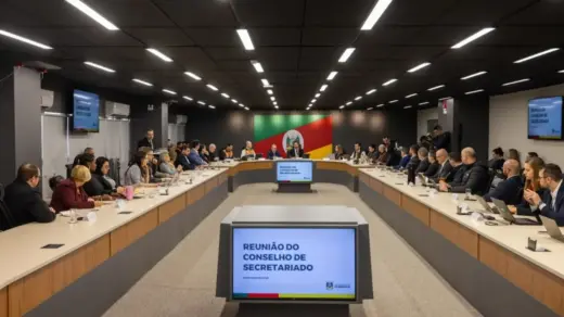 Imagem de arquivo de reunião do governo estadual no Centro Administrativo Fernando Ferrari, em Porto Alegre, em julho de 2026