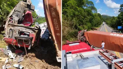 Motorista fica preso às ferragens após carreta tombar na BR-470, em Campos Novos - Studio TV