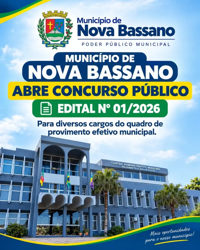 Nova Bassano abre concurso público com salários de até R$ 5,9 mil e vagas para diversos cargos - Studio TV