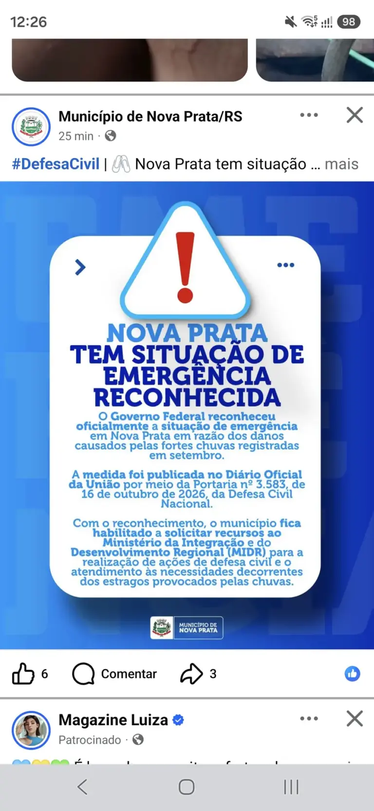 Nova Prata tem situação de emergência reconhecida pelo Governo Federal após fortes chuvas - Studio TV