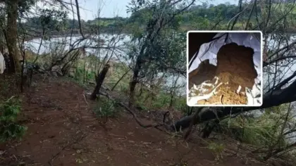 Imagem relacionada à ocorrência de encontro de restos mortais às margens do Rio Taquari, em Arroio do Meio.