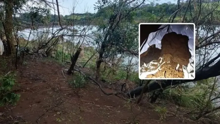 Imagem relacionada à ocorrência de encontro de restos mortais às margens do Rio Taquari, em Arroio do Meio.