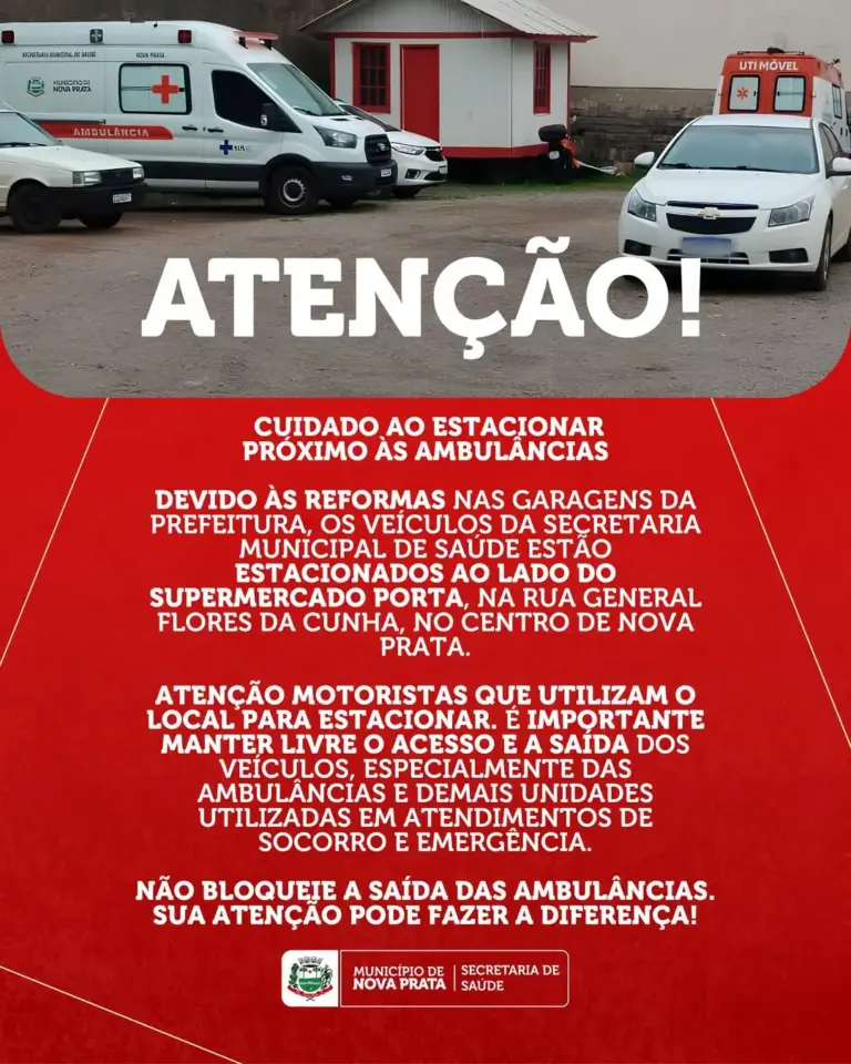 Prefeitura de Nova Prata alerta motoristas para não bloquearem saída de ambulâncias no Centro - Studio TV