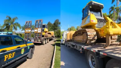 PRF flagra carreta com freios defeituosos e trator sem amarração na BR-470, em Nova Prata - Studio TV