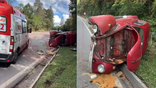 Saída de pista seguida de capotamento deixa uma pessoa ferida na BR-470, em Garibaldi - Studio TV