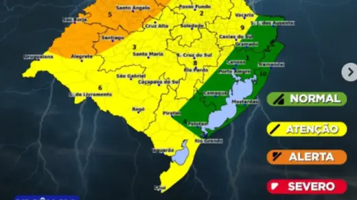 Defesa Civil alerta para temporais com granizo, ventos acima de 90 km/h e chuva de até mais de 150 mm no RS - Studio TV