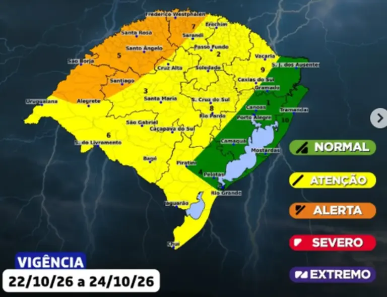 Defesa Civil alerta para temporais com granizo, ventos acima de 90 km/h e chuva de até mais de 150 mm no RS - Studio TV