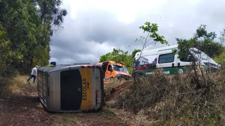 Van escolar sai da pista e tomba no interior de Erechim; seis estudantes recebem atendimento - Studio TV